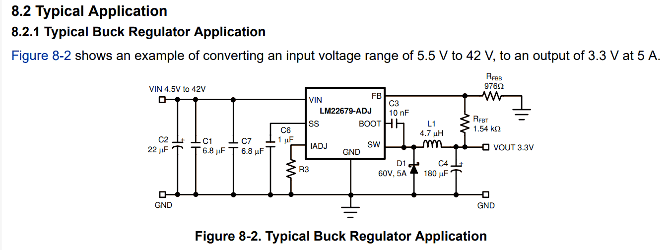 A buck converter step-down DC/DC switching regulator with adjustable current limit and output fixed to 3,3 V.