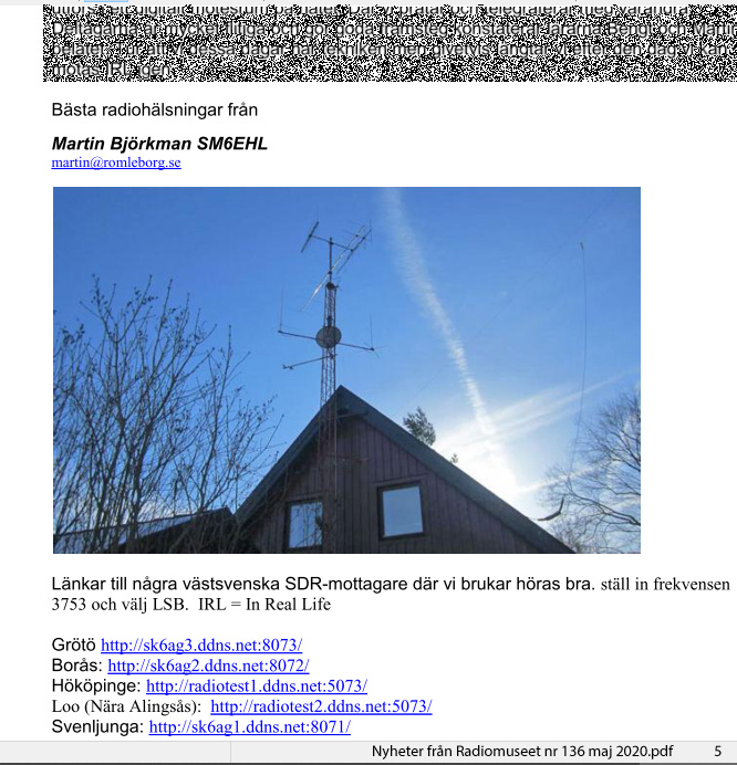 Länkar till några västsvenska SDR-mottagare. Nyheter från Radiomuseet nr 136 maj 2020.pdf sidan 4 och 5 "Kontakt via radiovågor".