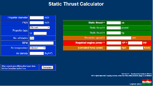 Static Thrust Calculator  STRC